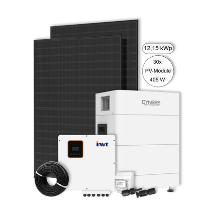 PV-Anlage mit Stromspeicher Basis | 30 Solarmodule 12,15 kWp | 7,1 kWh  Speichersystem | INVT & Dyness